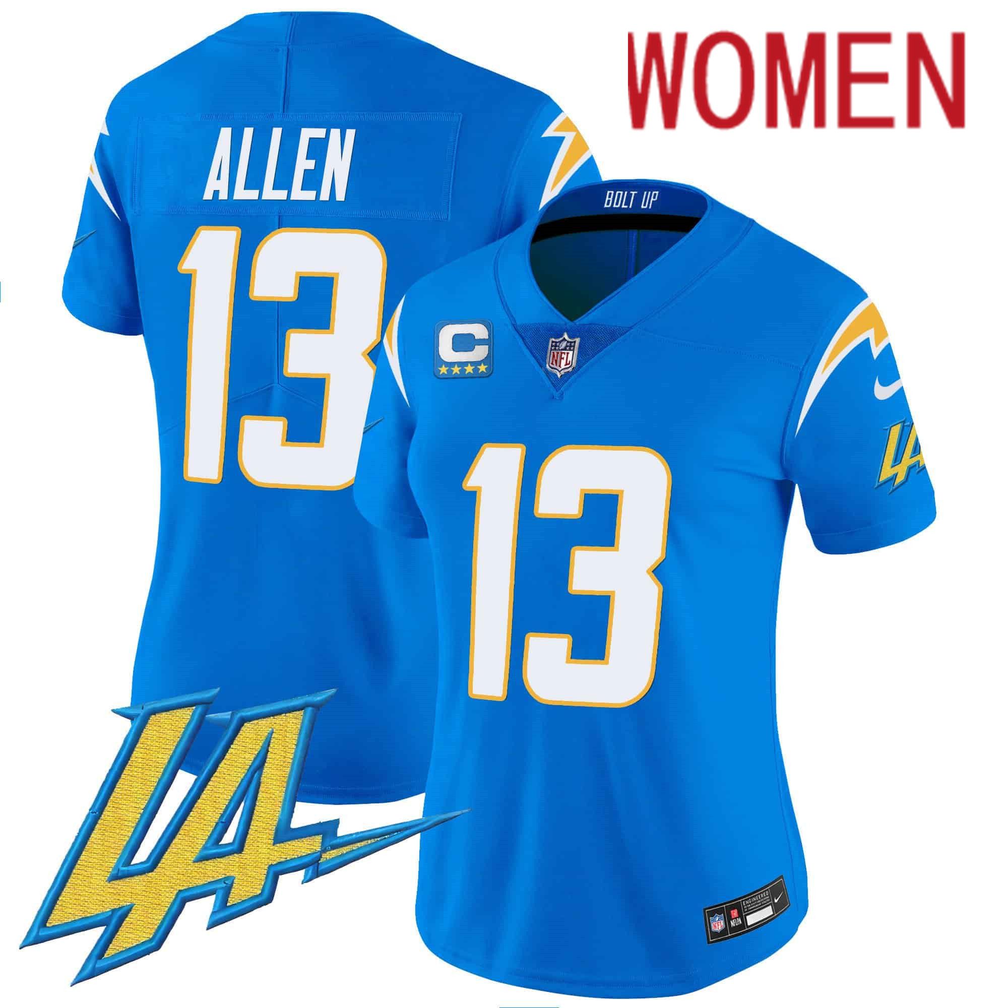 Women Los Angeles Chargers 13 Allen Light Blue 2024 Nike Vapor Limited NFL Jersey style 1